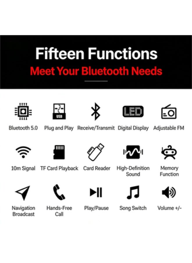 CAFELE USB Car FM Bluetooth Receiver – 5.0 MP3 Player with AUX Audio, Hands-Free Calling, TF Card & USB Reader, 2-Port Charging, Digital Display, FM Transmitter for Car/PC/TV/Speaker - Image 2