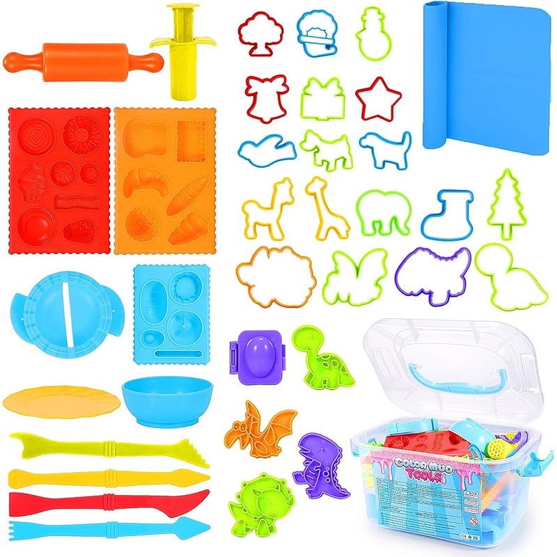 Toyze تويز مجموعة ادوات لعب العجين للاطفال من سن 3-8 سنوات | مجموعة ملحقات عجين اللعب مكونة من 30 قطعة مع قوالب على شكل حيوانات وشوبك وصندوق تخزين | هدية تعليمية في العلوم والتكنولوجيا والهندسة والرياضيات - Image 1