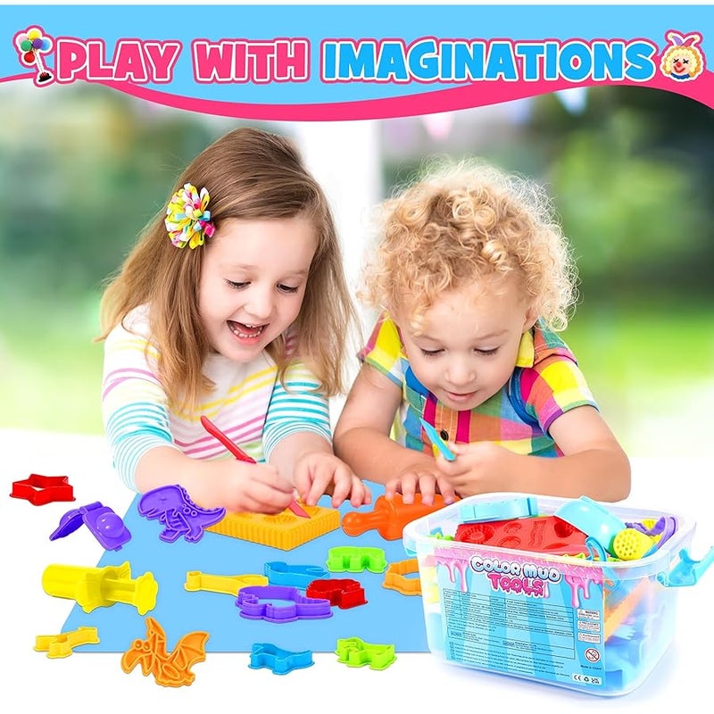 Toyze تويز مجموعة ادوات لعب العجين للاطفال من سن 3-8 سنوات | مجموعة ملحقات عجين اللعب مكونة من 30 قطعة مع قوالب على شكل حيوانات وشوبك وصندوق تخزين | هدية تعليمية في العلوم والتكنولوجيا والهندسة والرياضيات - Image 4