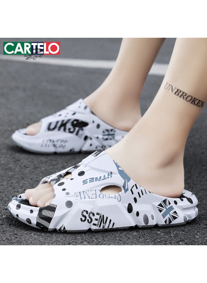 Cartelo Men's Thick-soled Slipper For Summer Outing With A Stepping Feeling Beach Shoes Men's Soft-soled One-word Drag White Black Size 43 - Image 3