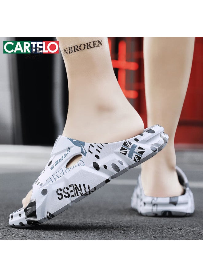 Cartelo Men's Thick-soled Slipper For Summer Outing With A Stepping Feeling Beach Shoes Men's Soft-soled One-word Drag White Black Size 43 - Image 1