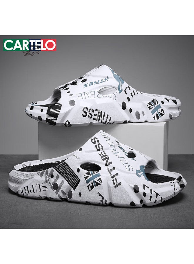 Cartelo Men's Thick-soled Slipper For Summer Outing With A Stepping Feeling Beach Shoes Men's Soft-soled One-word Drag White Black Size 43 - Image 5