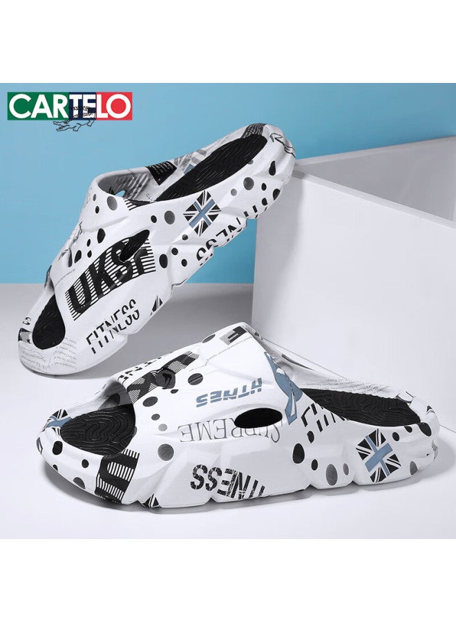 Cartelo Men's Thick-soled Slipper For Summer Outing With A Stepping Feeling Beach Shoes Men's Soft-soled One-word Drag White Black Size 43 - Image 4