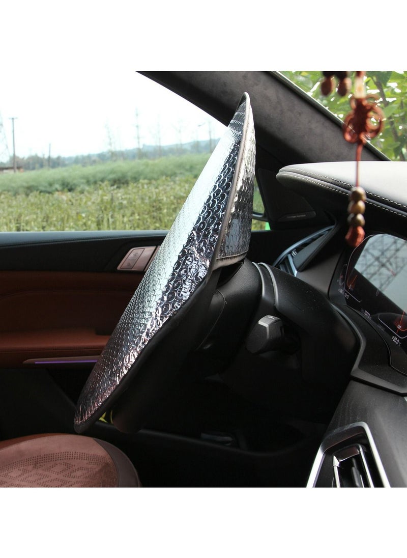 DUNISO 2PCS Steering Wheel Sun Shade Cover Cooling Steering Wheel Sun Block Anti-Heat Aluminum Foil Steering Wheel Cover Steering Wheel Sun Heat Shield for Car Keep Cool in The Heat  - Image 2