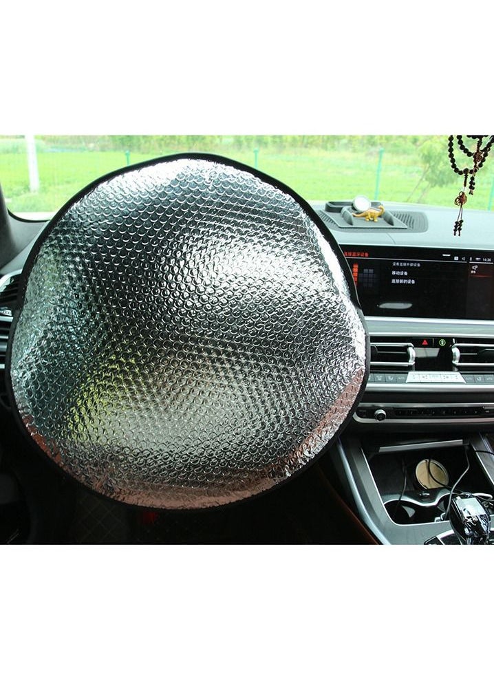 DUNISO 2PCS Steering Wheel Sun Shade Cover Cooling Steering Wheel Sun Block Anti-Heat Aluminum Foil Steering Wheel Cover Steering Wheel Sun Heat Shield for Car Keep Cool in The Heat  - Image 4