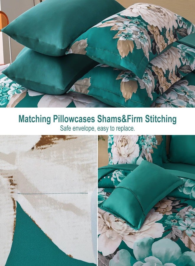 Dintszyayue Teal Comforter Set Queen 7 Pieces Bed in a Bag Elegant Floral Bedding Sets Teal Blue Flower Comforter Complete Soft Lightwieght Bed Set with Flat Sheet, Fitted Sheets, Pillowcases & Shams - Image 5