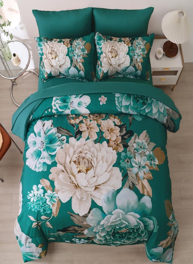 Dintszyayue Teal Comforter Set Queen 7 Pieces Bed in a Bag Elegant Floral Bedding Sets Teal Blue Flower Comforter Complete Soft Lightwieght Bed Set with Flat Sheet, Fitted Sheets, Pillowcases & Shams - Image 2