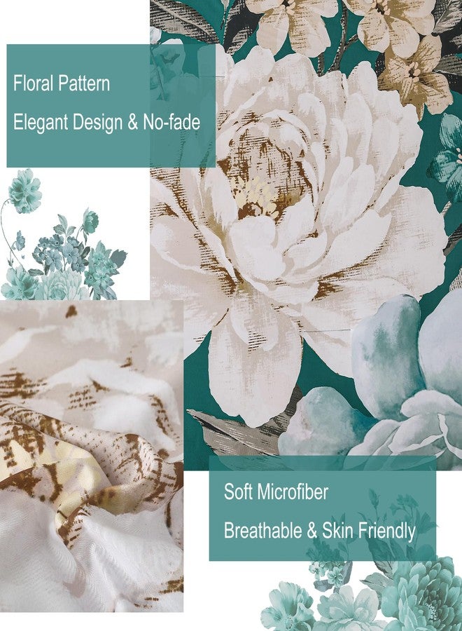 Dintszyayue Teal Comforter Set Queen 7 Pieces Bed in a Bag Elegant Floral Bedding Sets Teal Blue Flower Comforter Complete Soft Lightwieght Bed Set with Flat Sheet, Fitted Sheets, Pillowcases & Shams - Image 4