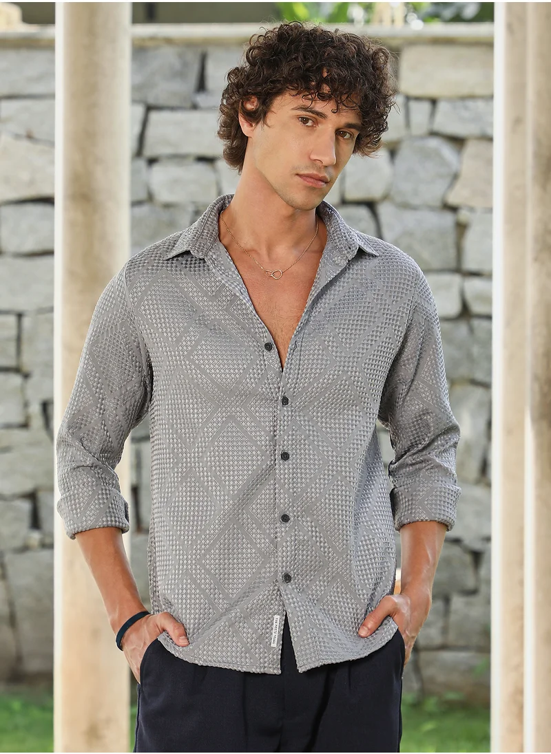 Campus Sutra Men's Flint Grey Shard-Tactile Shirt