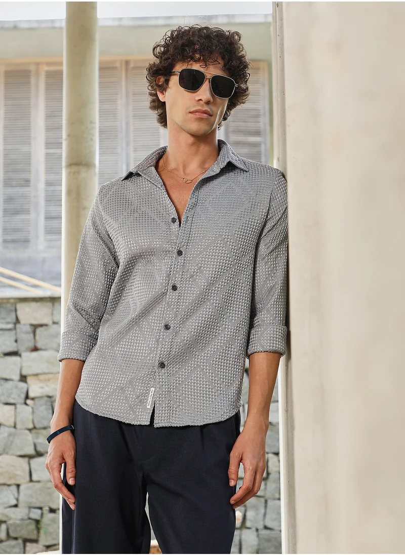 Campus Sutra Men's Flint Grey Shard-Tactile Shirt