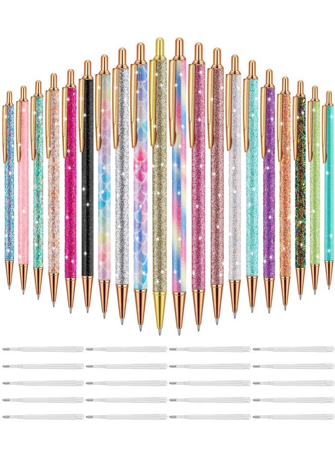 Handepo 20 Pcs Christmas Fancy Pens for Women Glitter Pens Retractable Click Ball for Journaling Metal Retractable Fancy Cute Pen and 20 Pcs Replacement Refills Black Ink Medium Point 1.0 mm - Image 1