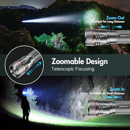 WdtPro Rechargeable Flashlights High Lumens, 1 Pack 10H Long Lasting Super Bright EDC Flashlights, LED Mini Tactical Flash Lights for Camping Emergency, Drop & Water Resistant Grey(Battery Included) - Image 2