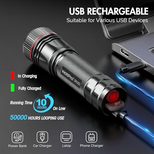 WdtPro Rechargeable Flashlights High Lumens, 1 Pack 10H Long Lasting Super Bright EDC Flashlights, LED Mini Tactical Flash Lights for Camping Emergency, Drop & Water Resistant Grey(Battery Included) - Image 3