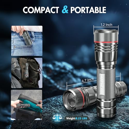 WdtPro Rechargeable Flashlights High Lumens, 1 Pack 10H Long Lasting Super Bright EDC Flashlights, LED Mini Tactical Flash Lights for Camping Emergency, Drop & Water Resistant Grey(Battery Included) - Image 5