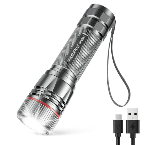 WdtPro Rechargeable Flashlights High Lumens, 1 Pack 10H Long Lasting Super Bright EDC Flashlights, LED Mini Tactical Flash Lights for Camping Emergency, Drop & Water Resistant Grey(Battery Included) - Image 1