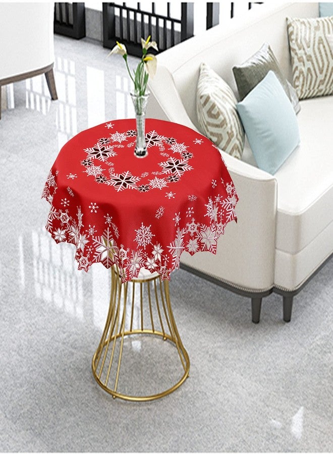 Simhomsen Small Embroidered Snowflakes Tablecloth, Round Toppers for Christmas Holiday and Winter (Red, Round 34 inches) - Image 4