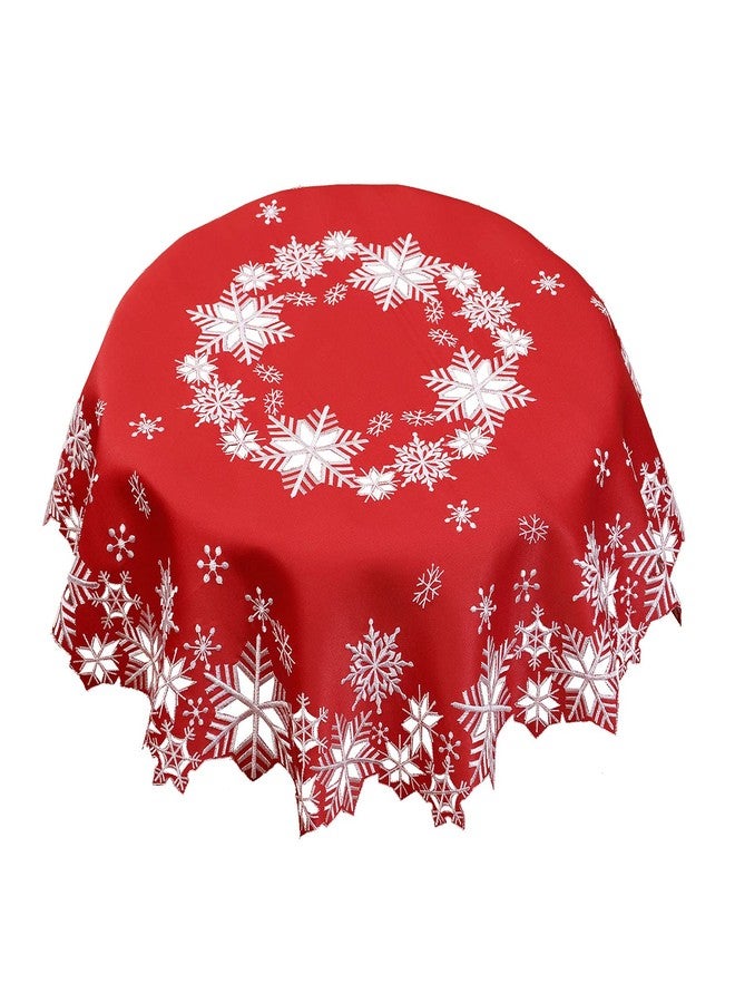 Simhomsen Small Embroidered Snowflakes Tablecloth, Round Toppers for Christmas Holiday and Winter (Red, Round 34 inches) - Image 1