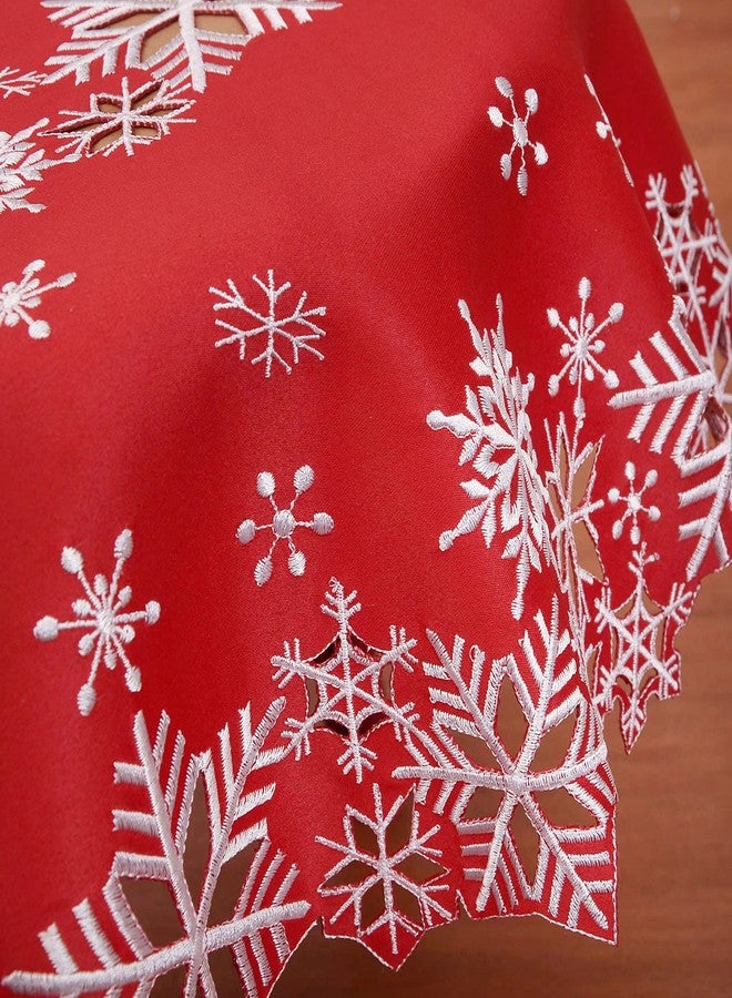 Simhomsen Small Embroidered Snowflakes Tablecloth, Round Toppers for Christmas Holiday and Winter (Red, Round 34 inches) - Image 3