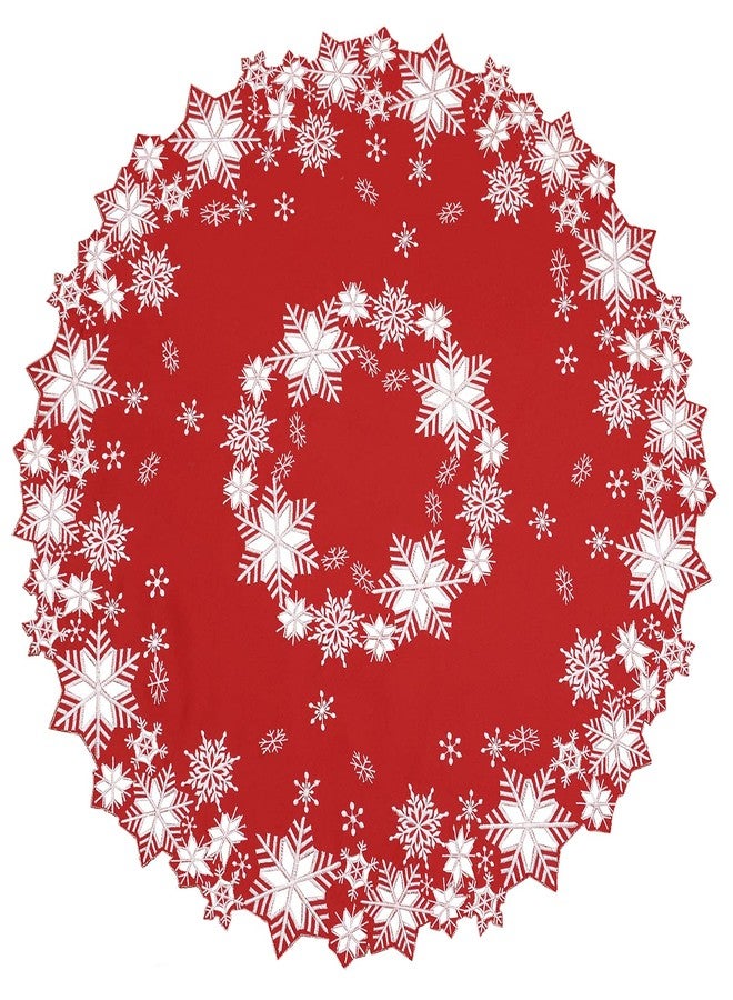 Simhomsen Small Embroidered Snowflakes Tablecloth, Round Toppers for Christmas Holiday and Winter (Red, Round 34 inches) - Image 2