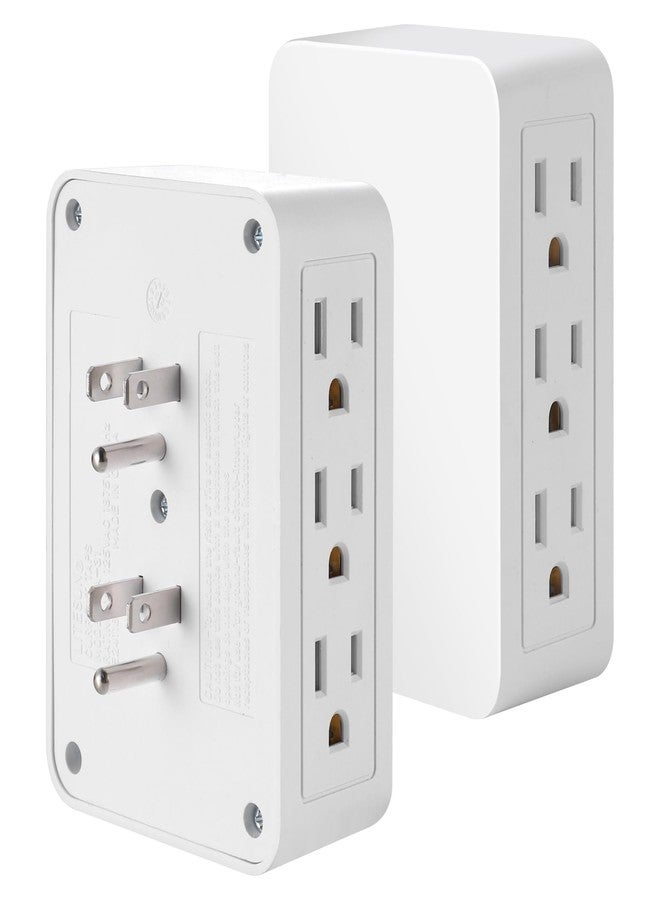 FiiMan 6 Outlet Wall Adapter, UL Listed 3-Prong Grounded Outlet to The Side, Wall Plug Side Access Adapter, 6 Way Outlet Extender Tap, White (2) - Image 1