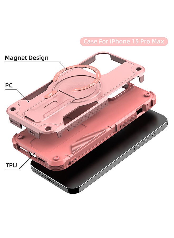 Depend - Case For iPhone15 Pro Max Case, Built-in Stand Compatible With MagSafe Military Grade Shockproof Vertical And Horizontal Kickstand Phone Case For iPhone 15 Pro Max - Pink - Image 1