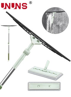 UNUNS Long Squeegee For Window Cleaner,3-in-1 Window Screen Cleaner Tool With Sturdy Stainless Steel Handle,Window Scrubber With 1 Microfiber Pad And 2 sizes Scraping Strips,For Patio Door Porch,Green  - Image 1