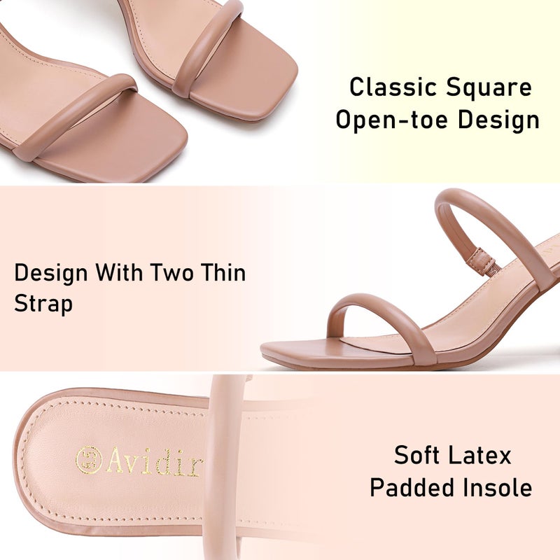 Avidirk Women's Square Open Toe Heeled Sandals Two Strap Mules Slip On Block Chunky Mid Heels Sandals - Image 5