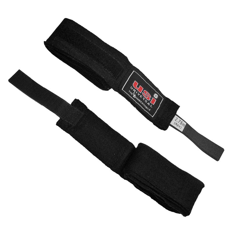 USI Boxing Hand Wraps 2.75m (108”) – Cotton MMA Inner Wraps with Hook & Loop Closure for Boxing, Muay Thai & Training (Black, 1 Pair) - Image 2