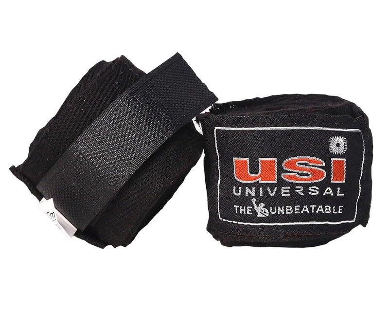 USI Boxing Hand Wraps 2.75m (108”) – Cotton MMA Inner Wraps with Hook & Loop Closure for Boxing, Muay Thai & Training (Black, 1 Pair) - Image 1