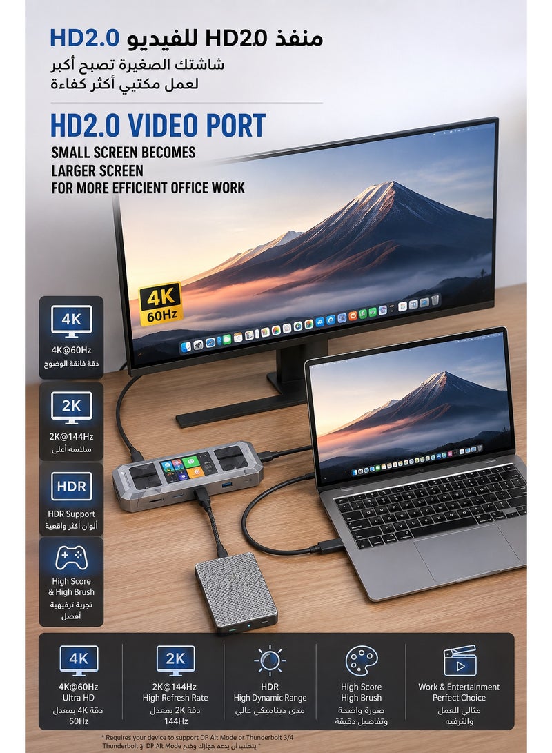 PIVA G71 USB-C 7-in-1 Smart Docking Station Multi-Function Hub with Built-in Display Screen, 4K HDMI, PD 100W Fast Charging, Gigabit Ethernet Adapter, USB 3.0 & Audio – Compatible with RedMagic, iPad, iPhone, Samsung & Laptops and PC - Image 4