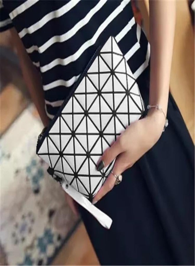 GLOSSY Geometric Pattern Holographic Pouch with Detachable Wrist Strap, Transformable Design, Makeup Pouch (White) - Image 2