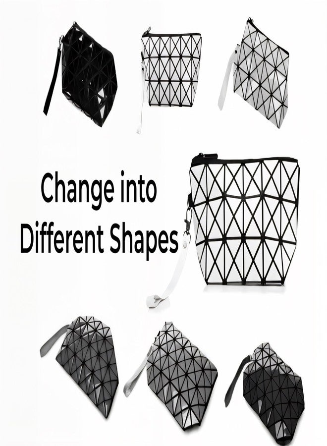 GLOSSY Geometric Pattern Holographic Pouch with Detachable Wrist Strap, Transformable Design, Makeup Pouch (White) - Image 5