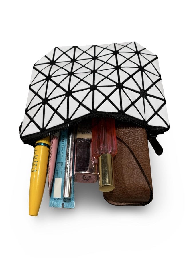 GLOSSY Geometric Pattern Holographic Pouch with Detachable Wrist Strap, Transformable Design, Makeup Pouch (White) - Image 4