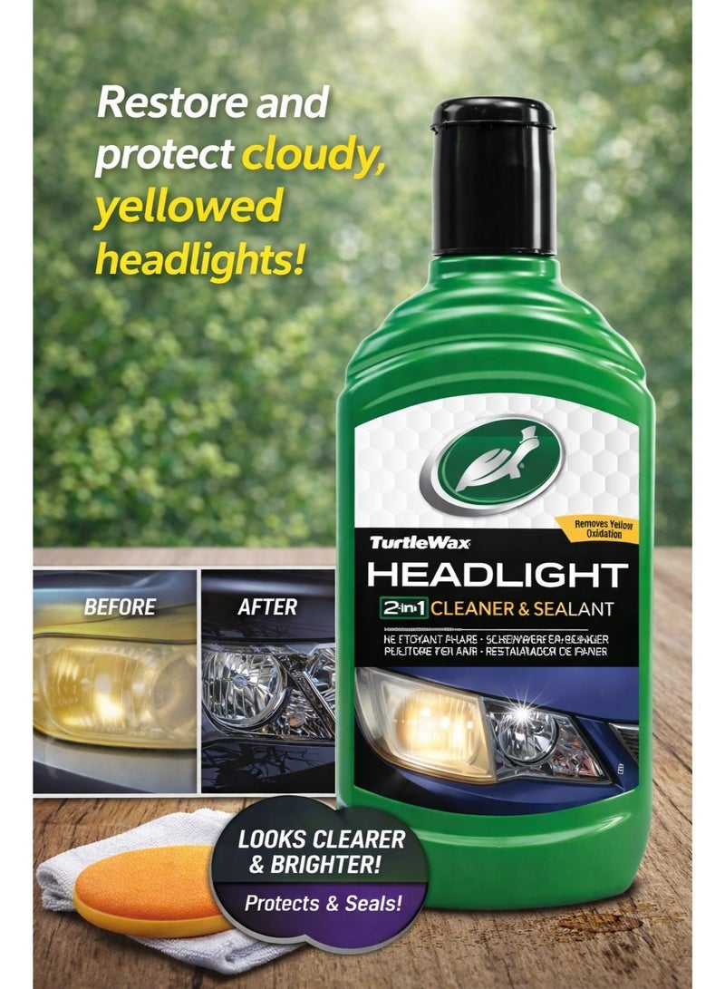 TurtleWax Headlight Lens Restorer 2-in-1 Cleaner and Sealant for Removing Yellow Oxidation, Restoring Clarity, and Providing Long-Lasting UV Protection for Car Headlights. - Image 1