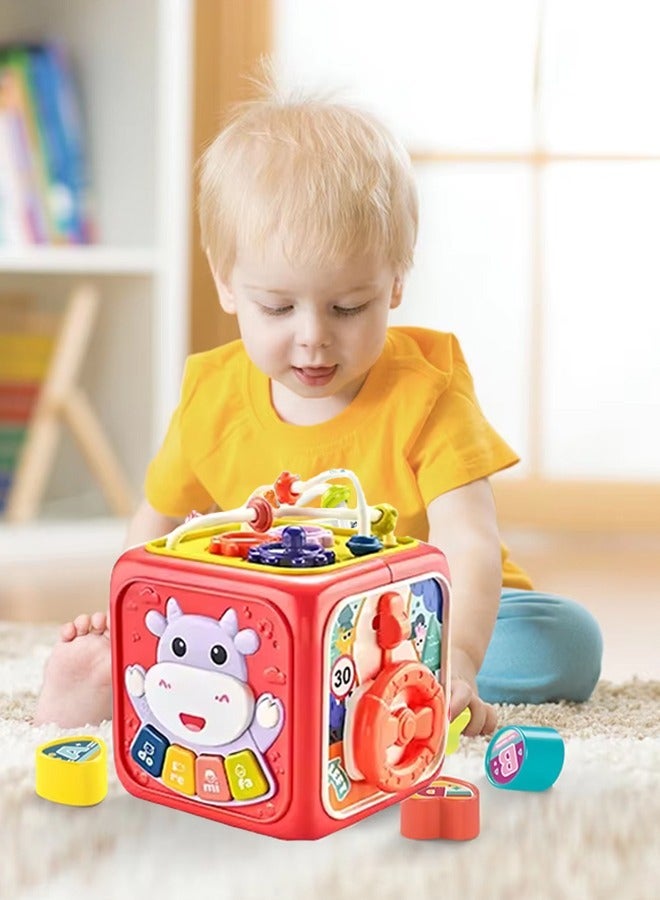 Baby Early Education Toy Baby Sensory Montessori Toys Multifunctional Intelligent Children's Early Education Toy 6 in 1 Cube Activity Center Toys for Toddlers With Lights Music and Clock Babies Learning Multifunctional Hexahedron Intelligent Toy for 2 3 4 5 6 Girls and Boys  - Image 1