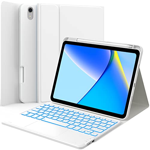 GreenLaw Keyboard Case for iPad 11th Generation(A16,2025) / 10th Generation(2022), Stain-Resistant Cover, 7 Color Backlit, Detachable Keyboard Case with Touchpad and Pencil Holder, White Smoke - Image 1