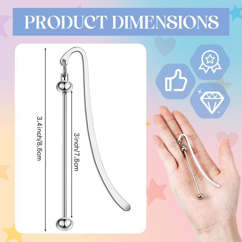 Dunzoom 8 Pcs Beadable Bookmarks DIY Metal Blank Bar Bookmark for Beads Modern Beaded Craft Jewelry Pendant Charm Gift for Book Lovers Student Teacher Office Supplies(Silver) - Image 3