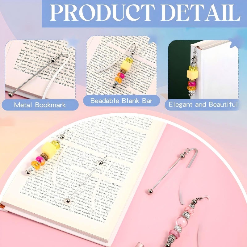 Dunzoom 8 Pcs Beadable Bookmarks DIY Metal Blank Bar Bookmark for Beads Modern Beaded Craft Jewelry Pendant Charm Gift for Book Lovers Student Teacher Office Supplies(Silver) - Image 4