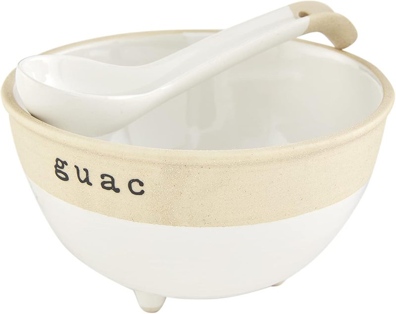 Mud Pie Stoneware Guacamole Set White bowl 3 12 x 6 dia  spoon 6 - Image 1