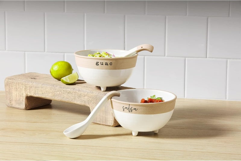 Mud Pie Stoneware Guacamole Set White bowl 3 12 x 6 dia  spoon 6 - Image 2