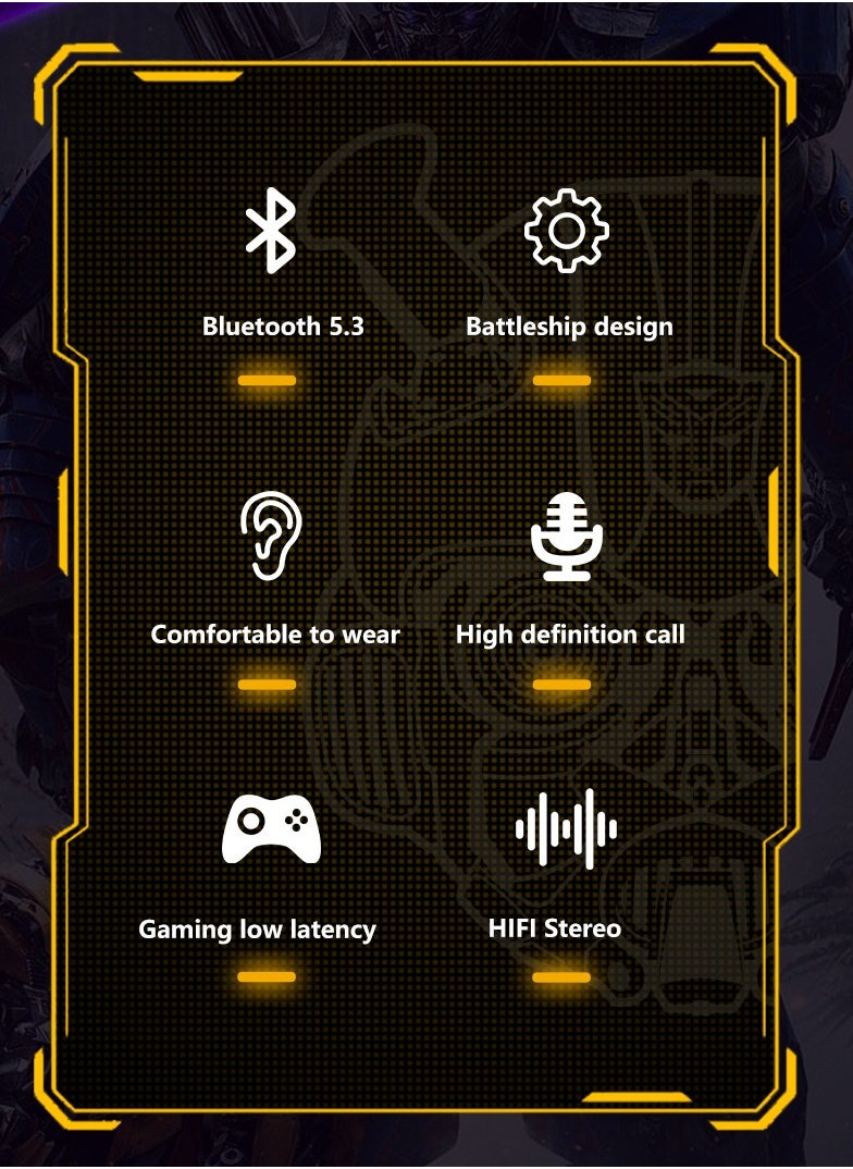 TRANSFORMERS - Transformers TF-T01 TWS Bluetooth Wireless Headset Low Latency Smart Touch Bluetooth 5.3 Shockwave Black - Image 1