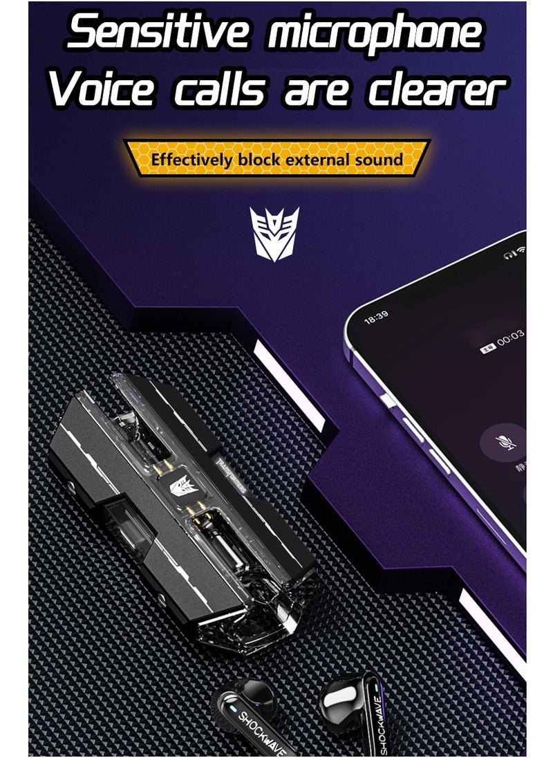 TRANSFORMERS - Transformers TF-T01 TWS Bluetooth Wireless Headset Low Latency Smart Touch Bluetooth 5.3 Shockwave Black - Image 1