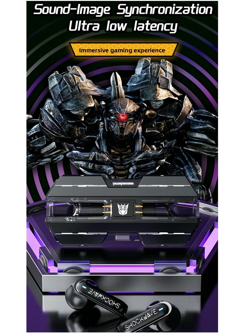 TRANSFORMERS - Transformers TF-T01 TWS Bluetooth Wireless Headset Low Latency Smart Touch Bluetooth 5.3 Shockwave Black - Image 1