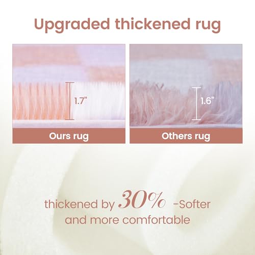 TOOHUB Super Soft Rug for Bedroom, 5x7 Ft Pink and White Area Rug Classic Checkered Shaggy Anti-Skid High Pile Soft Fluffy Rug Fuzzy Carpet for Living Room Bedroom Kids Room Nursery, Dorm Home Decor - Image 4