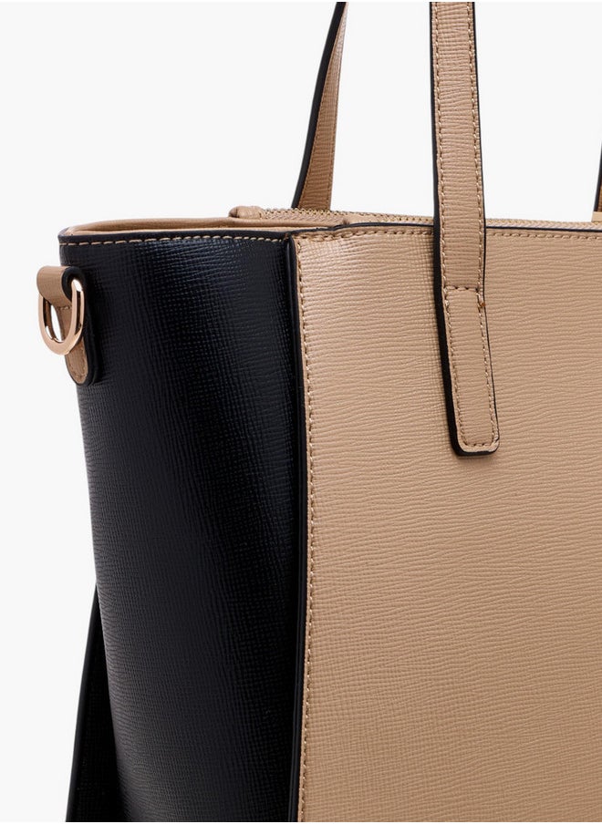 Colourblock Tote Bag with Double Handle and Zip Closure