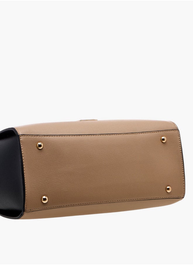 Colourblock Tote Bag with Double Handle and Zip Closure