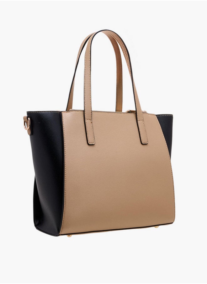 Colourblock Tote Bag with Double Handle and Zip Closure