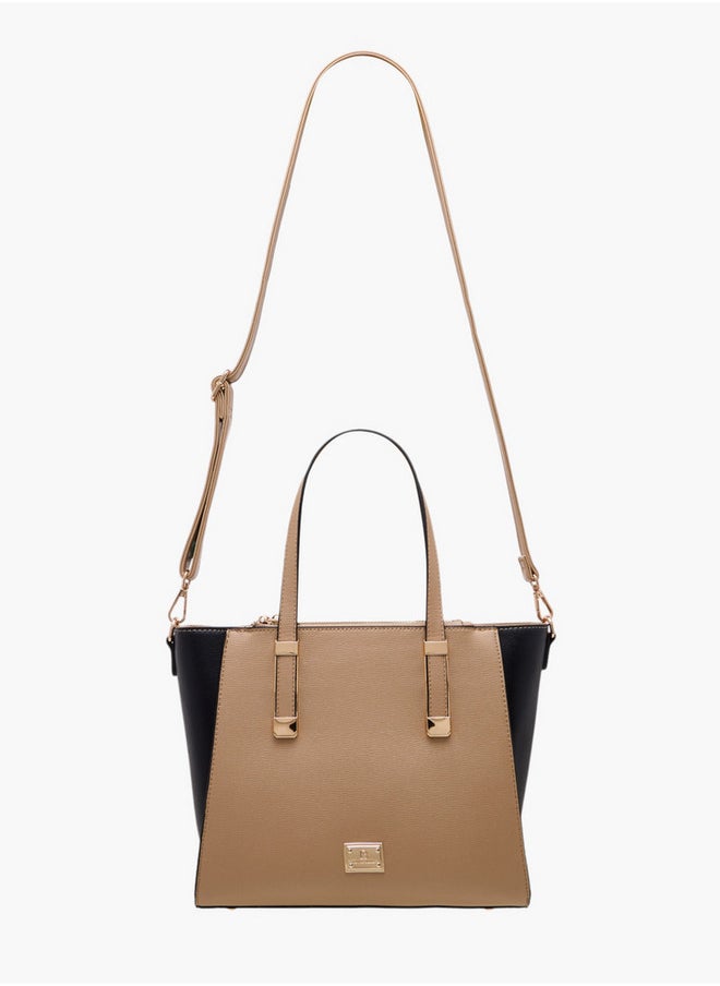 Colourblock Tote Bag with Double Handle and Zip Closure