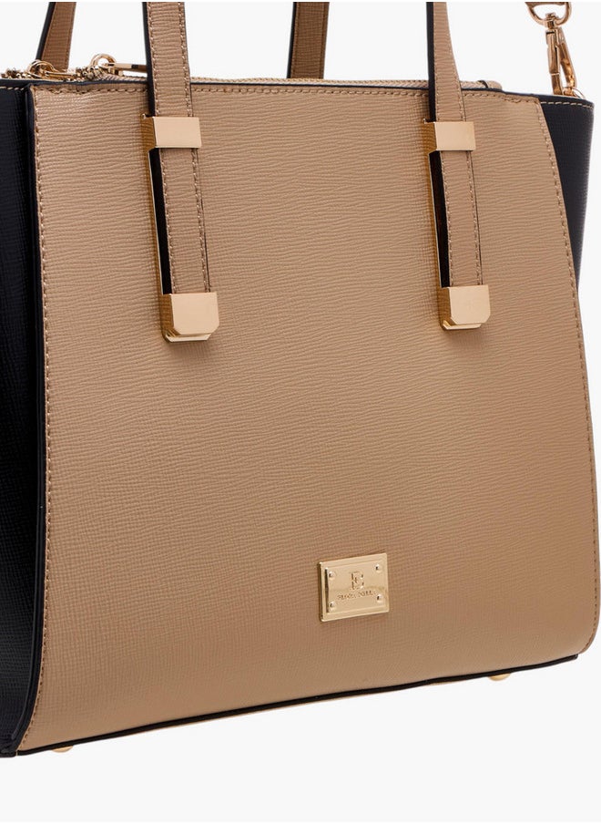 Colourblock Tote Bag with Double Handle and Zip Closure