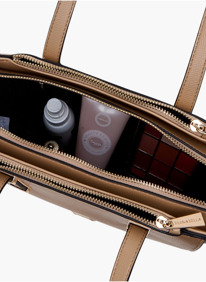 Colourblock Tote Bag with Double Handle and Zip Closure